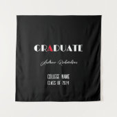 黒ミニマリストの白い赤の卒業名 タペストリー (正面)