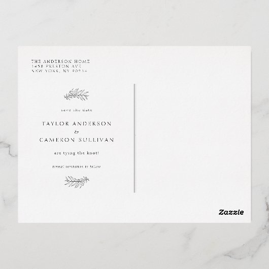 黒ミニマリストフレーム写真の保存金ゴールド 箔招待状ポストカード (裏面)