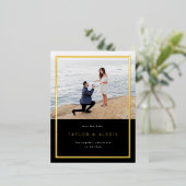 黒ミニマリストフレーム写真の保存金ゴールド 箔招待状ポストカード (立ち正面)