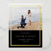 黒ミニマリストフレーム写真の保存金ゴールド 箔招待状ポストカード (正面)