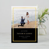 黒ミニマリストフレーム写真の保存金ゴールド 箔招待状 (立ち正面)