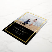 黒ミニマリストフレーム写真の保存金ゴールド 箔招待状 (回転した状態)