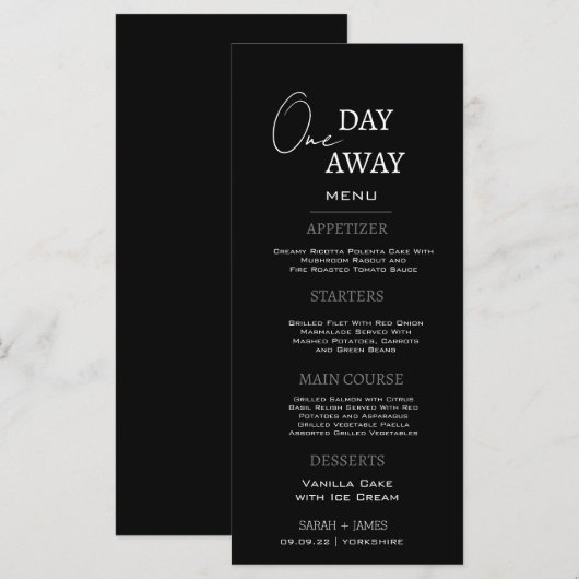 黒ミニマルい1日リハ遠くにーサルディナーパーティー メニュー (正面/裏面)