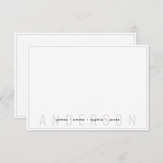 黒ミニマルとグレー縁どの家族の姓 ノートカード (正面/裏面)