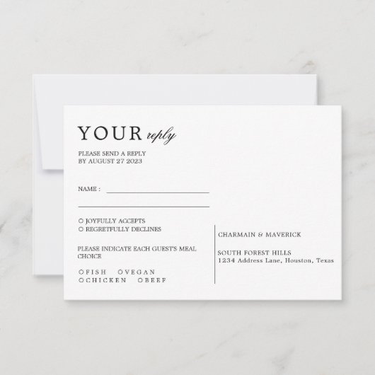 黒ミニマルと白のはっきりしたスクリプ結婚ト 出欠カード (正面)