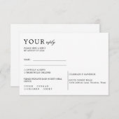 黒ミニマルと白のはっきりしたスクリプ結婚ト 出欠カード (正面/裏面)