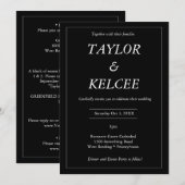 黒ミニマルと白のカスタマイズ可結婚能 招待状 (正面/裏面)