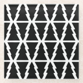 黒ミニマルと白のクリスマスツリーパターン ガラスコースター