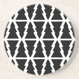 黒ミニマルと白のクリスマスツリーパターン コースター