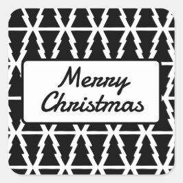 黒ミニマルと白のクリスマスツリーパターン スクエアシール