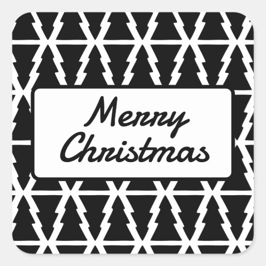 黒ミニマルと白のクリスマスツリーパターン スクエアシール (正面)