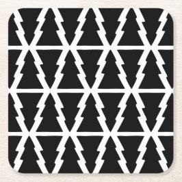 黒ミニマルと白のクリスマスツリーパターン スクエアペーパーコースター