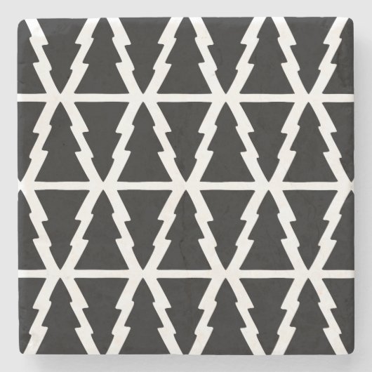 黒ミニマルと白のクリスマスツリーパターン ストーンコースター (正面)