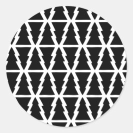 黒ミニマルと白のクリスマスツリーパターン ラウンドシール