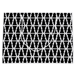 黒ミニマルと白のクリスマスツリーパターン ラージペーパーバッグ