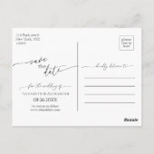 黒ミニマルと白のスクリプファンシート日付の保存 ポストカード (裏面)