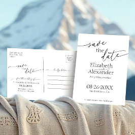 黒ミニマルと白のスクリプファンシート日付の保存 ポストカード