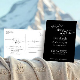 黒ミニマルと白のスクリプファンシート日付の保存 ポストカード