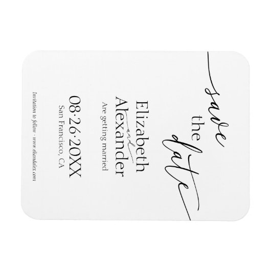 黒ミニマルと白のスクリプファンシート日付の保存 マグネット (横)