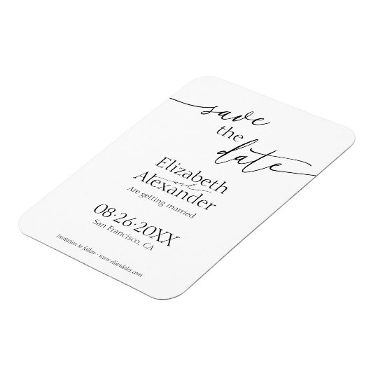 黒ミニマルと白のスクリプファンシート日付の保存 マグネット (左側)