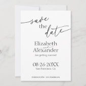 黒ミニマルと白のスクリプファンシート日付の保存 招待状 (正面)