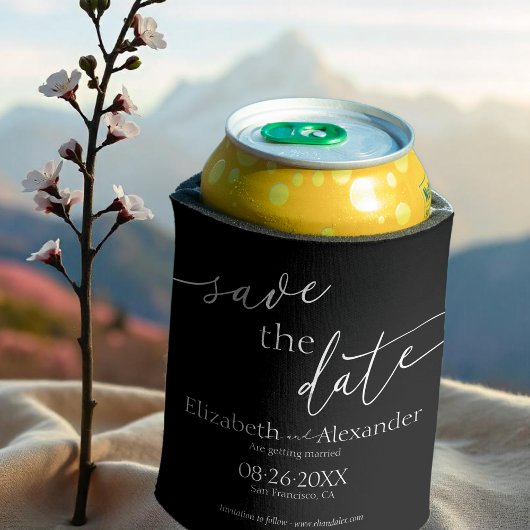 黒ミニマルと白のスクリプファンシート日付の保存 缶クーラー