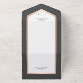 黒ミニマルと白のバラの金ゴールドモダンをすべて1つ オールインワン招待状 (外側)