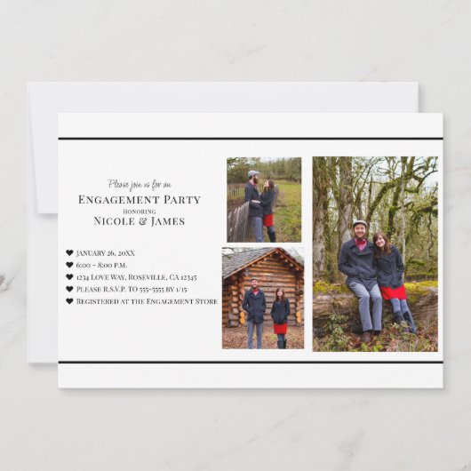 黒ミニマルと白の写真の追加婚約 招待状 (正面)