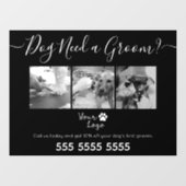 黒ミニマルと白の犬のグルーミング追加ロゴ ウィンドウサイン (シート)