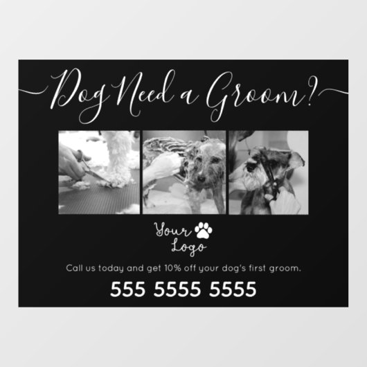 黒ミニマルと白の犬のグルーミング追加ロゴ ウィンドウサイン (シート)