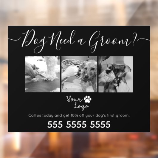 黒ミニマルと白の犬のグルーミング追加ロゴ ウィンドウサイン (シート2)