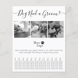 黒ミニマルと白の犬のグルーミング追加ロゴ チラシ