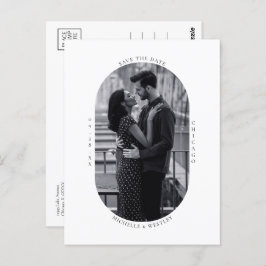 黒ミニマルと白の結婚写真日付を保存 ポストカード