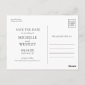 黒ミニマルと白の結婚写真日付を保存 ポストカード (裏面)