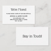 黒ミニマルと白の「引っ越しました」カード 名刺 (正面/裏面)