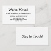 黒ミニマルと白の「引っ越しました」カード 名刺 (正面/裏面)