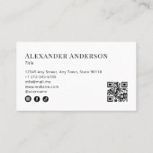 黒ミニマルと白ロゴQRコードの追加 名刺 (裏面)