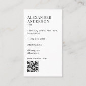 黒ミニマルと白ロゴQRコードの追加 名刺 (裏面)