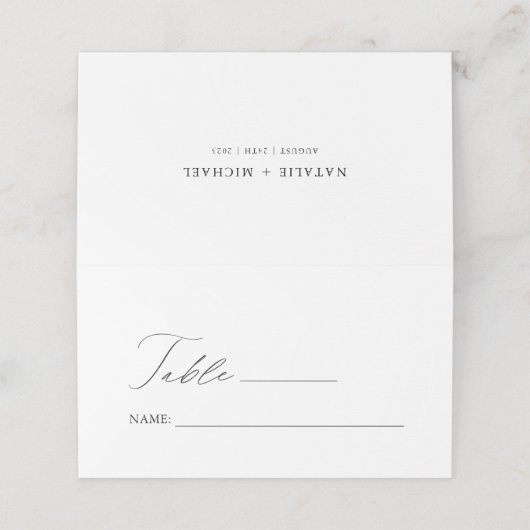黒ミニマルと白結婚のテーブル番号 プレイスカード (外部開封)