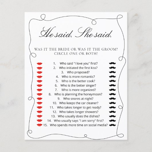 黒ミニマルと言った。彼女はブライダルシャワーゲームを言った (正面)