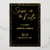 黒ミニマルと金ゴールドの結婚式の日付を保存 箔招待状 (正面)