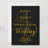 黒ミニマルと金ゴールドデリケート結婚ズ 招待状 (正面)