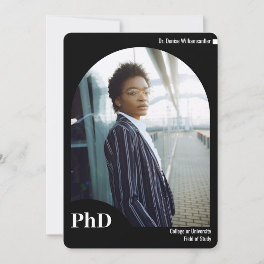 黒ミニマルアーチ写真博士課程 案内状 (正面)