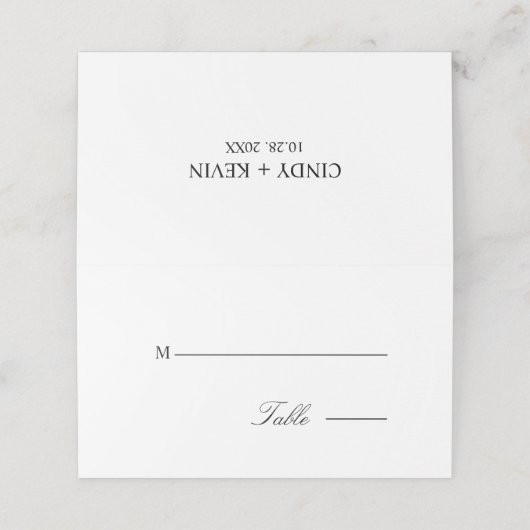 黒ミニマルエレガントと白のスクリプ結婚ト プレイスカード (外部開封)