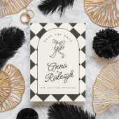 黒ミニマルエレガントと白の日付の保存 招待状