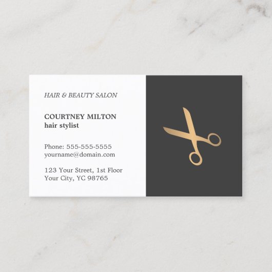 黒ミニマルエレガントフェイク金ゴールド美容師 名刺 (正面)