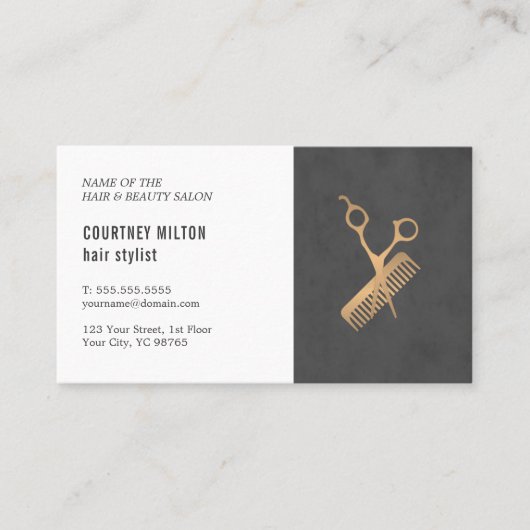黒ミニマルエレガントフェイク金ゴールド美容師 名刺 (正面)