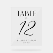 黒ミニマルエレガント字の結婚テーブル番号 アクリルサイン (正面)