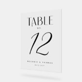 黒ミニマルエレガント字の結婚テーブル番号 アクリルサイン (傾斜)