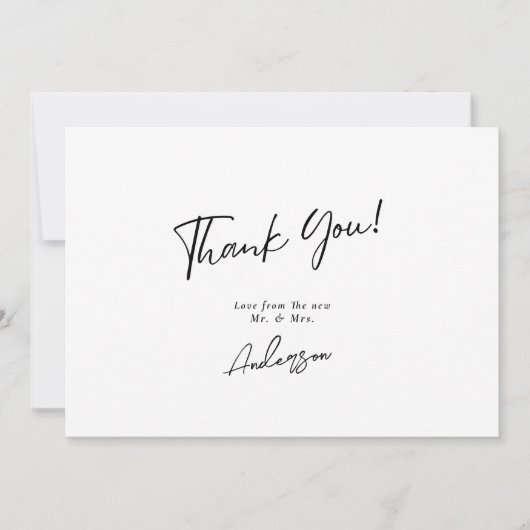 黒ミニマルエレガント白の手書き結婚式 サンキューカード (正面)